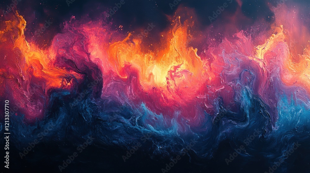 Fototapeta premium Vivid Colorful Paint Splashes in Dynamic Abstract Composition Resembling Cosmic Energy Motion