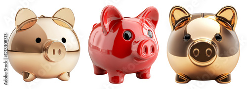Colorful Collection of Piggy Banks Isolated on Transparent Background