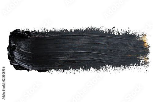 A thick, dark paint stroke on a transparent background, showcasing texture and depth. 