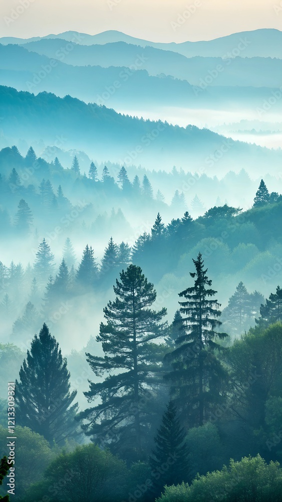 Fototapeta premium Foggy forest gradient wallpaper.