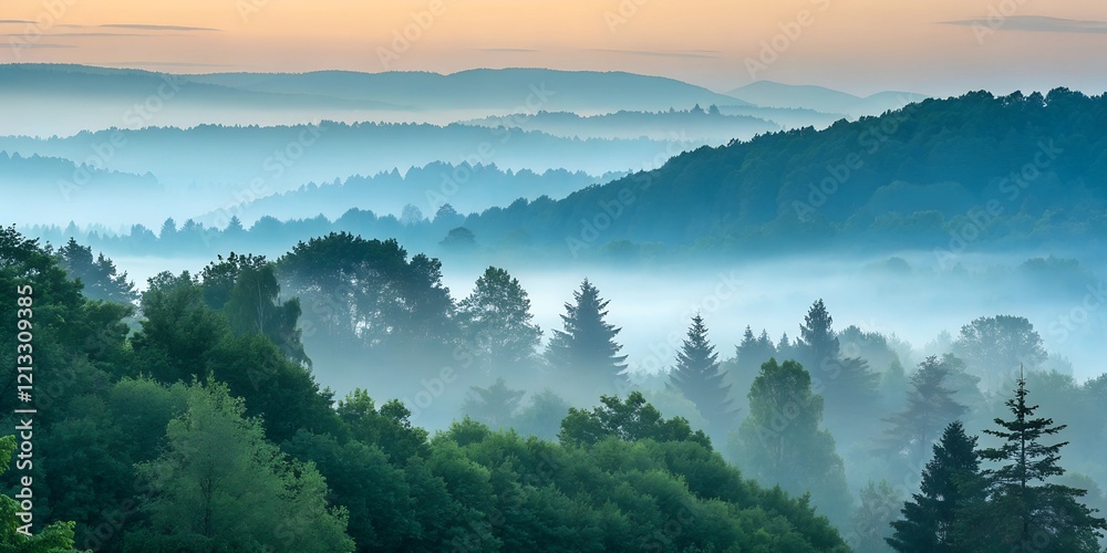 Obraz premium Foggy forest gradient wallpaper.