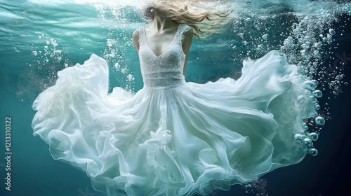 Floating Dress and Shirt Underwater with Bubbles in Soft Light for Laundry Advertisement photo