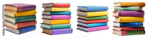 Colorful Stacked Books with Transparent Background for Creative Use