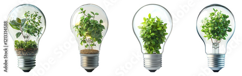 Light Bulbs with Plants Collection Isolated on Transparent Background