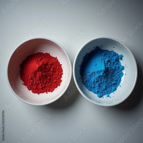 Red and blue powder in two bowls