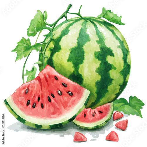 Wallpaper Mural Watermelon Vine with Fruit – Watercolor Illustration, Botanical Art, Fruit-bearing Vine Painting, Nature-inspired Artwork, Vibrant Watercolor Vine with Fruits
 Torontodigital.ca