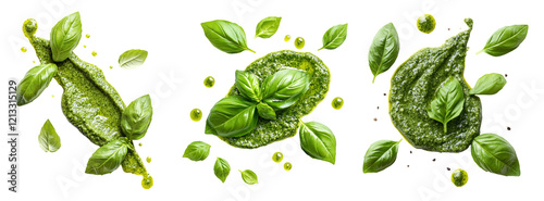 Fresh Basil Leaves and Homemade Pesto on Transparent Background