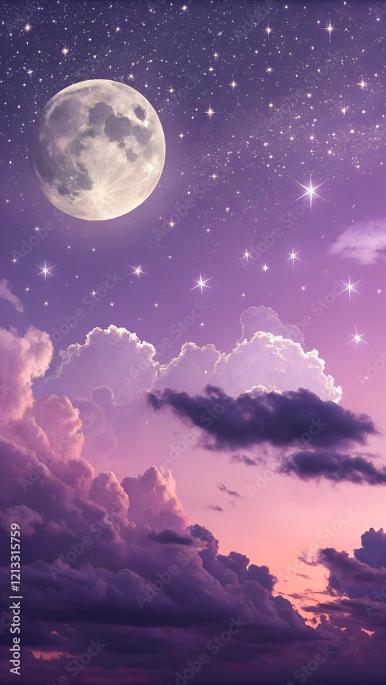 Purple gradient moonlit sky with clouds and stars wallpaper. Purple gradient moonlit sky with clouds and stars wallpaper.