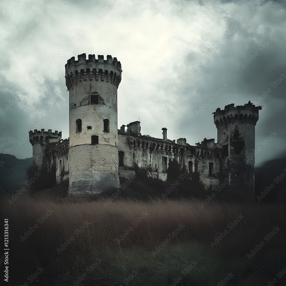 Naklejka premium Abandoned Majestic Castle in a Dramatic Landscape