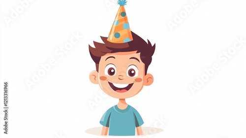 Cheerful Boy in Party Hat Cartoon Character for Celebrations and Events