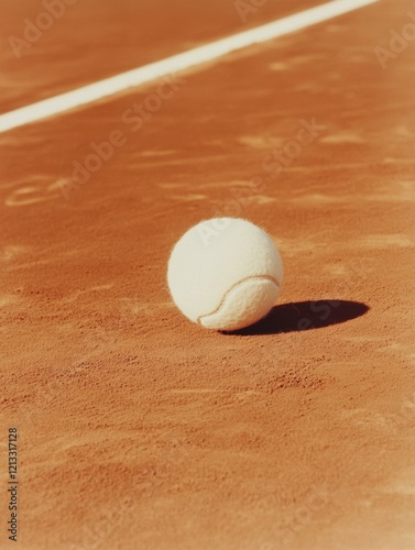 Close-up of tennis ball on clay court, sports branding concept - minimalist editorial brand content for social media faceless digital marketing, website background, blog cover