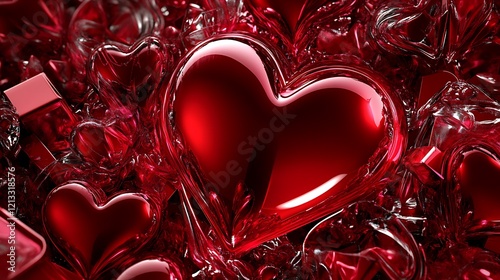 Vibrant red hearts and luxurious gifts combined for a beautiful valentine's day greeting card