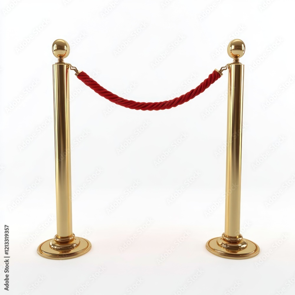 Elegant Golden Stanchions with Red Rope Barrier: VIP Access Elegant Golden Stanchions with Red Rope Barrier: VIP Access