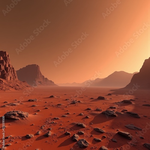 Desert landscape with rocky formations and sandy terrain photo