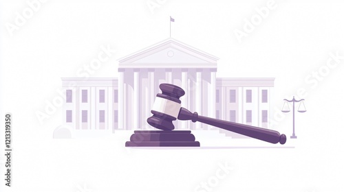 Legal Judge Gavel on White Background in Courthouse Setting for Legal Concepts and Courtroom Situations