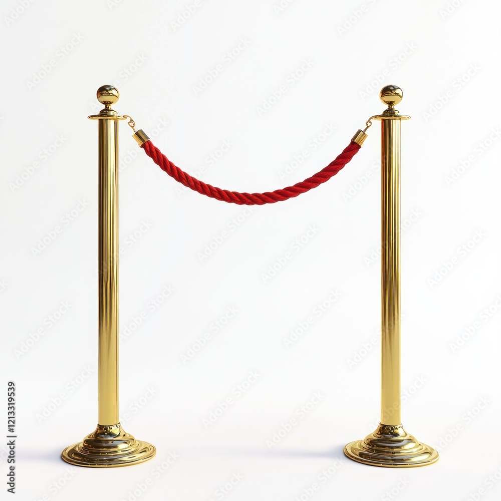 Elegant Gold Stanchions with Red Rope Barrier Elegant Gold Stanchions with Red Rope Barrier