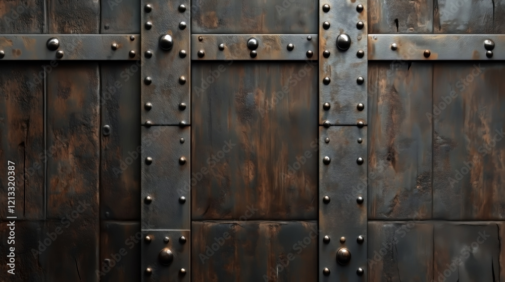 Fototapeta premium Wood texture with oxidized metal rivets. Rustic.