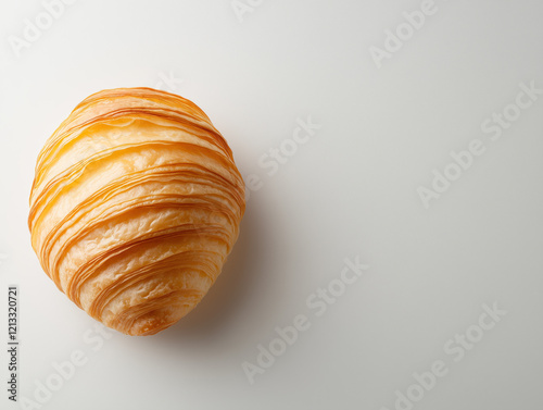 Experience the Luxury of a Golden Croissant: Flaky, Buttery Perfection That Melts in Your Mouth Against a Pristine White Backdrop - A Tempting Delight Awaits! photo