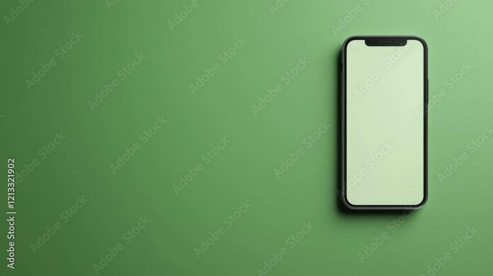 A sleek smartphone is displayed against a minimalistic green background, featuring a blank screen that invites customization. A sleek smartphone is displayed against a minimalistic green background, featuring a blank screen that invites customization.