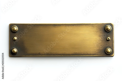 Antique brass plate with rivets, ideal for adding a vintage or industrial feel to designs. Perfect for mockups, signage, or adding a textured metallic element.