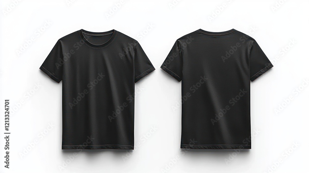 minimalist black t-shirt mockup front and back views isolated on white background for fashion branding and merchandise display minimalist black t-shirt mockup front and back views isolated on white background for fashion branding and merchandise display