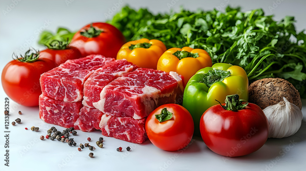 Sliced Beef Steak with Fresh Tomatoes, Bell Peppers and Herbs Sliced Beef Steak with Fresh Tomatoes, Bell Peppers and Herbs