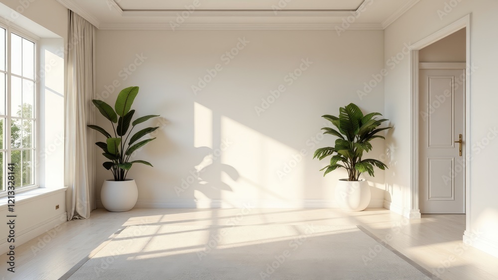 A serene room with potted plants and natural light A serene room with potted plants and natural light