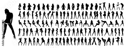 Dynamic Silhouettes: A captivating collection of dancing female figures, each a unique silhouette, showcasing a spectrum of elegant and expressive poses in rhythmic artistry.