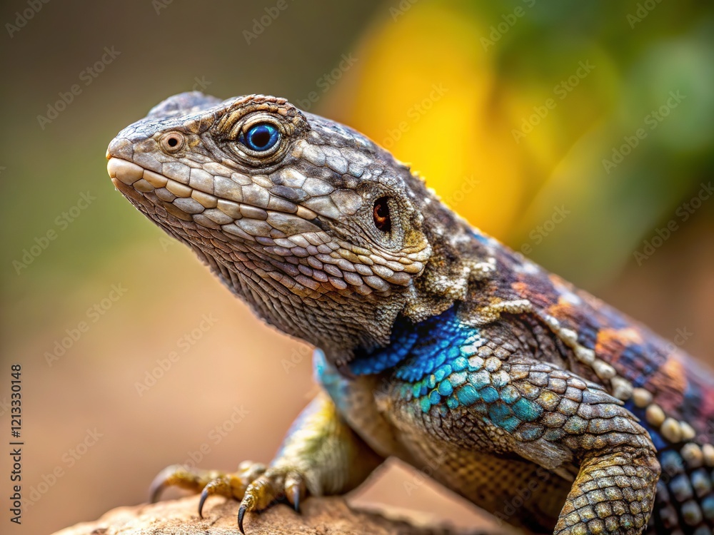 Close-up of a vibrant Western Fence Lizard, in sharp focus, with a blurred background. High detail and realistic colors. Close-up of a vibrant Western Fence Lizard, in sharp focus, with a blurred background. High detail and realistic colors.