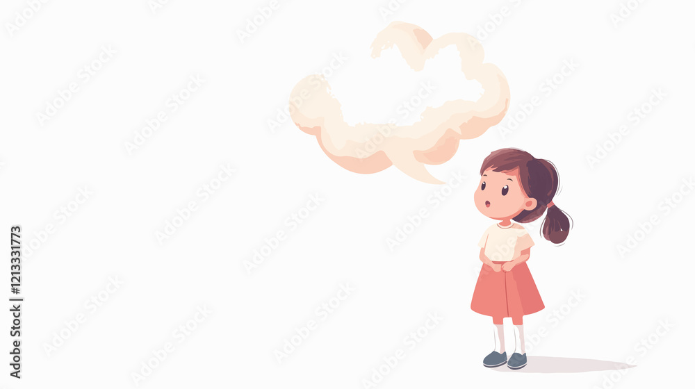 Cute Little Girl Anime Cartoon Character with Speech Bubble Vector Illustration Cute Little Girl Anime Cartoon Character with Speech Bubble Vector Illustration