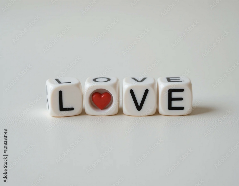 Love Spelled Out: A Romantic Close-Up of White Letter Cubes Forming the Word 'Love', with a Red Heart in the Center. Love Spelled Out: A Romantic Close-Up of White Letter Cubes Forming the Word 'Love', with a Red Heart in the Center.