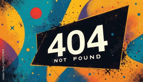 This eye-catching graphic features a bold 404 in white against a dynamic background of bright colors and abstract shapes. The design creatively conveys the frustration of a missing webpage while