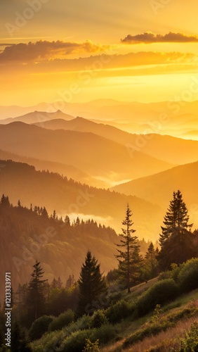 Yellow gradient sunrise landscape phone wallpaper.