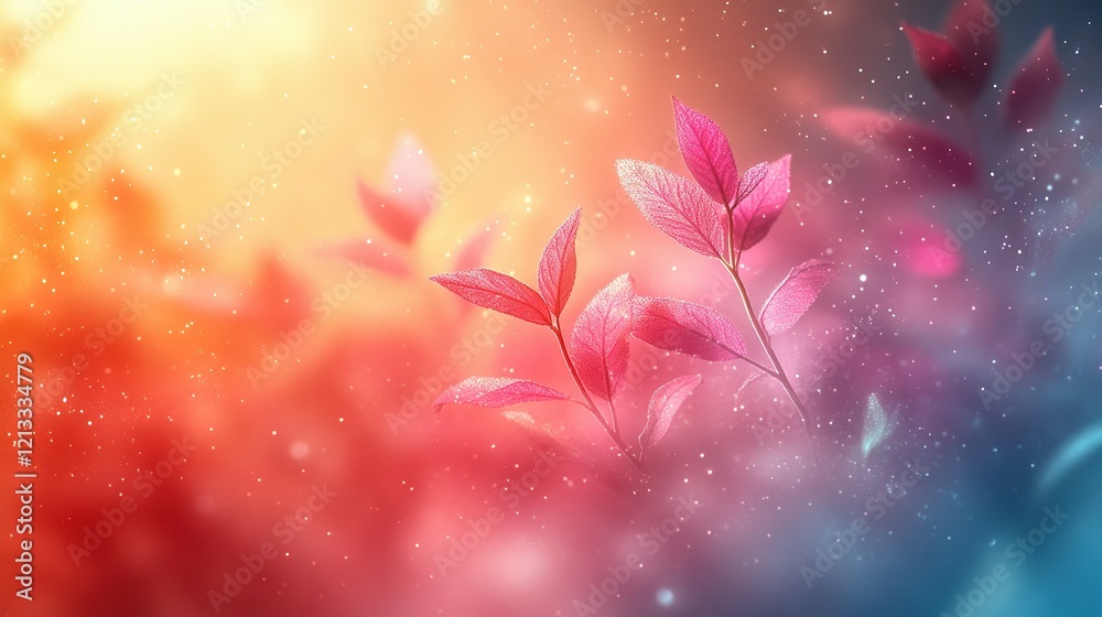 Pink leaves glowing softly in a magical autumn scene Pink leaves glowing softly in a magical autumn scene