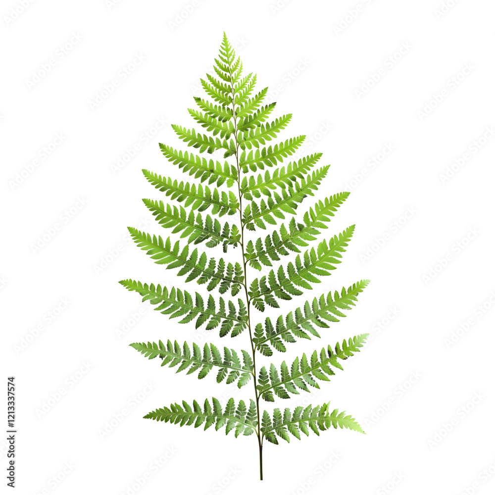 Detailed green fern leaf with lush, layered fronds on a transparent backdrop. Detailed green fern leaf with lush, layered fronds on a transparent backdrop.