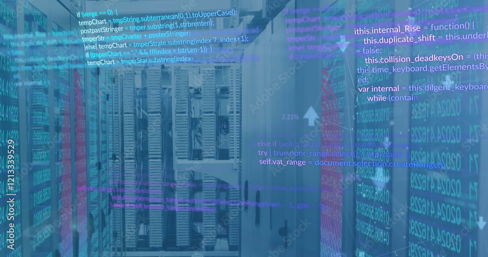 Obraz premium Image of financial data processing over computer severs