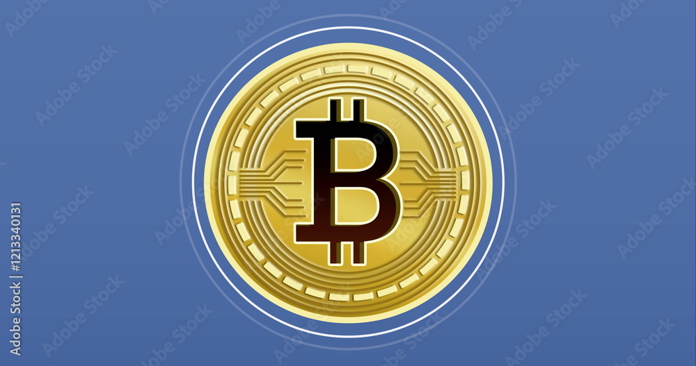 Image of bitcoin financial data processing over blue background Image of bitcoin financial data processing over blue background