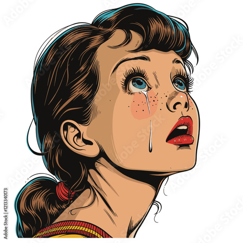 lady crying vector pop art on white background