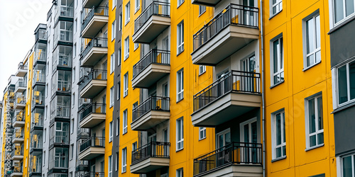 a fragment of a yellow multi-storey building in close-up ready for occupancy