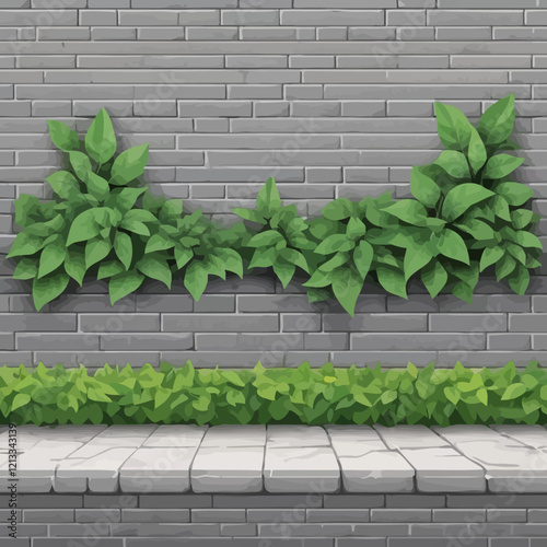 Brick vector fence, stone house wall seamless border, rock gray tiles, column isolated on white. Garden manor barrier illustration, architectural outdoor design element. Old classic brick wall clipart