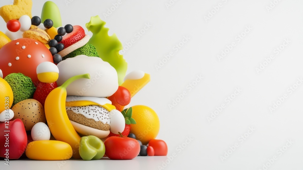 Colorful Arrangement of Fresh Fruits and Vegetables on White Background