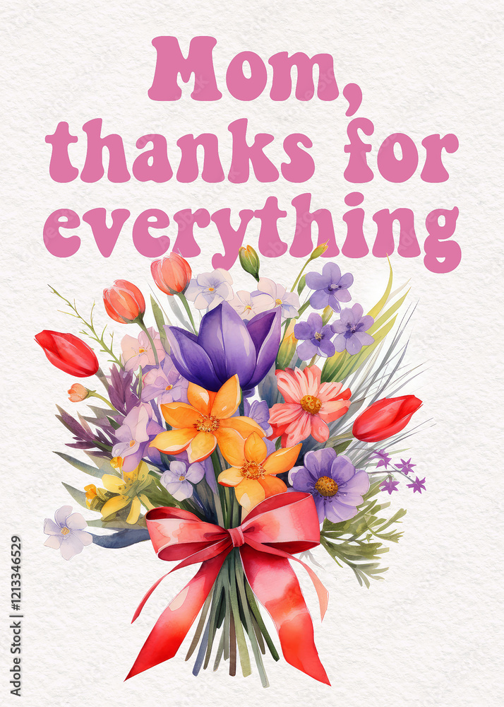 Obraz premium Watercolor bouquet with vibrant flowers and heartfelt text 
