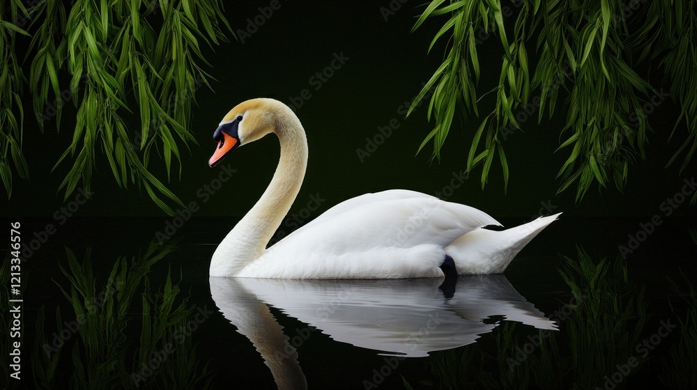 Obraz premium Elegant White Swan on Dark Water