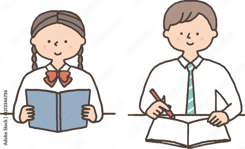 勉強をする学生の男女 勉強をする学生の男女