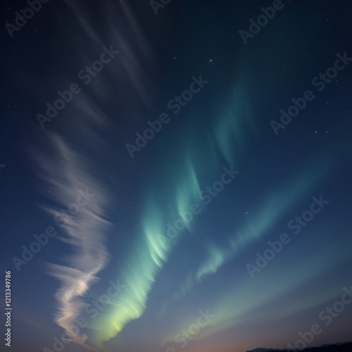 Noctilucent clouds, time lapse. Rare mesospheric clouds formed at an altitude of 85 kilometers above the ground. photo