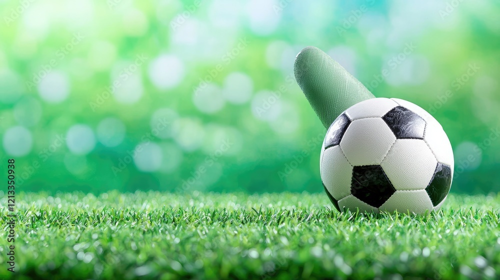 Fototapeta premium Soccer ball on grass, green bokeh background, summer sport