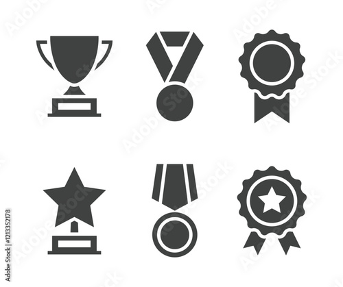 Vector black trophy and awards icons set stock illustration