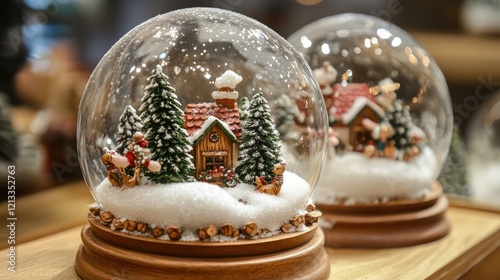 Whimsical snow globes using waterless materials like sugar and cotton snow, safe and playful