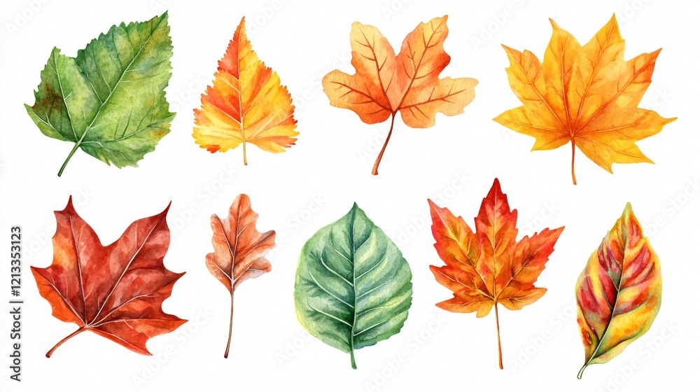 Fototapeta premium Watercolor Leaves Clipart Set for Isolated Objects Design