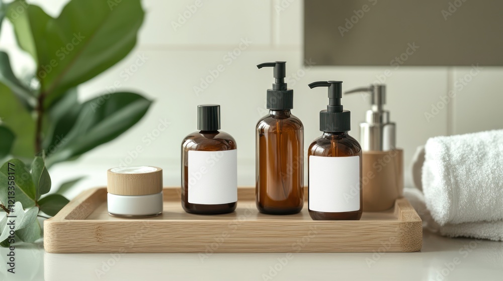 Luxury Skincare Products on Wooden Tray